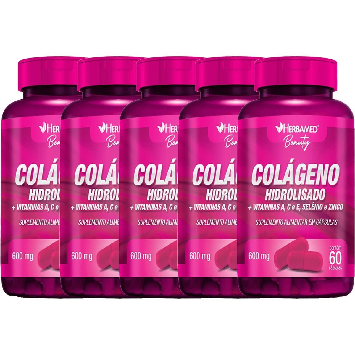 Kit 5X Colageno Hidrolisado + Vitaminas e Minerais - 60 C�psulas - Herbamed