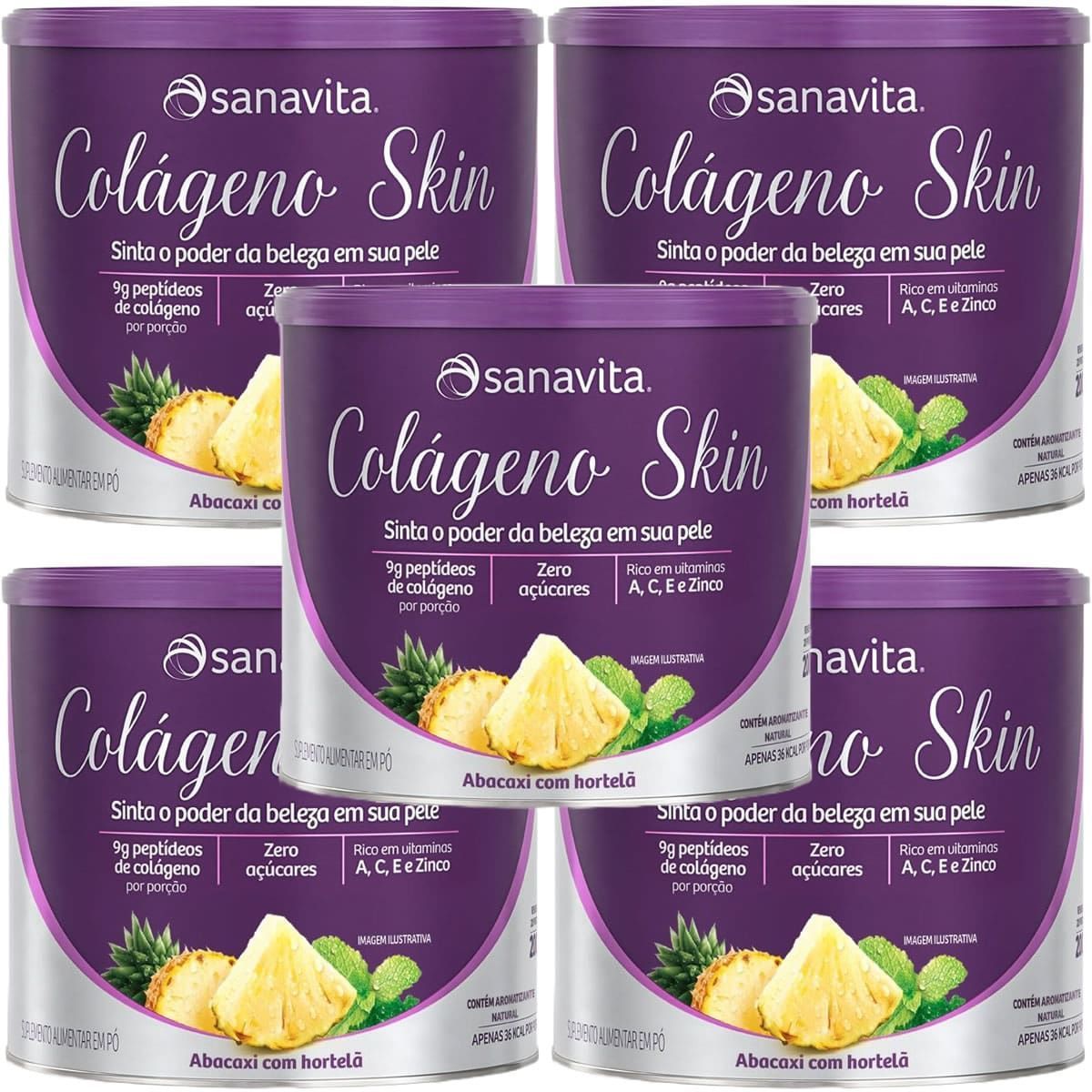 Kit 5X Col�geno Skin - 200g Abacaxi com Hortel� - Sanavita