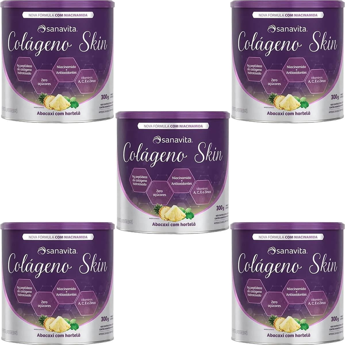 Kit 5X Col�geno Skin - 300g Abacaxi com Hortel� - Sanavita