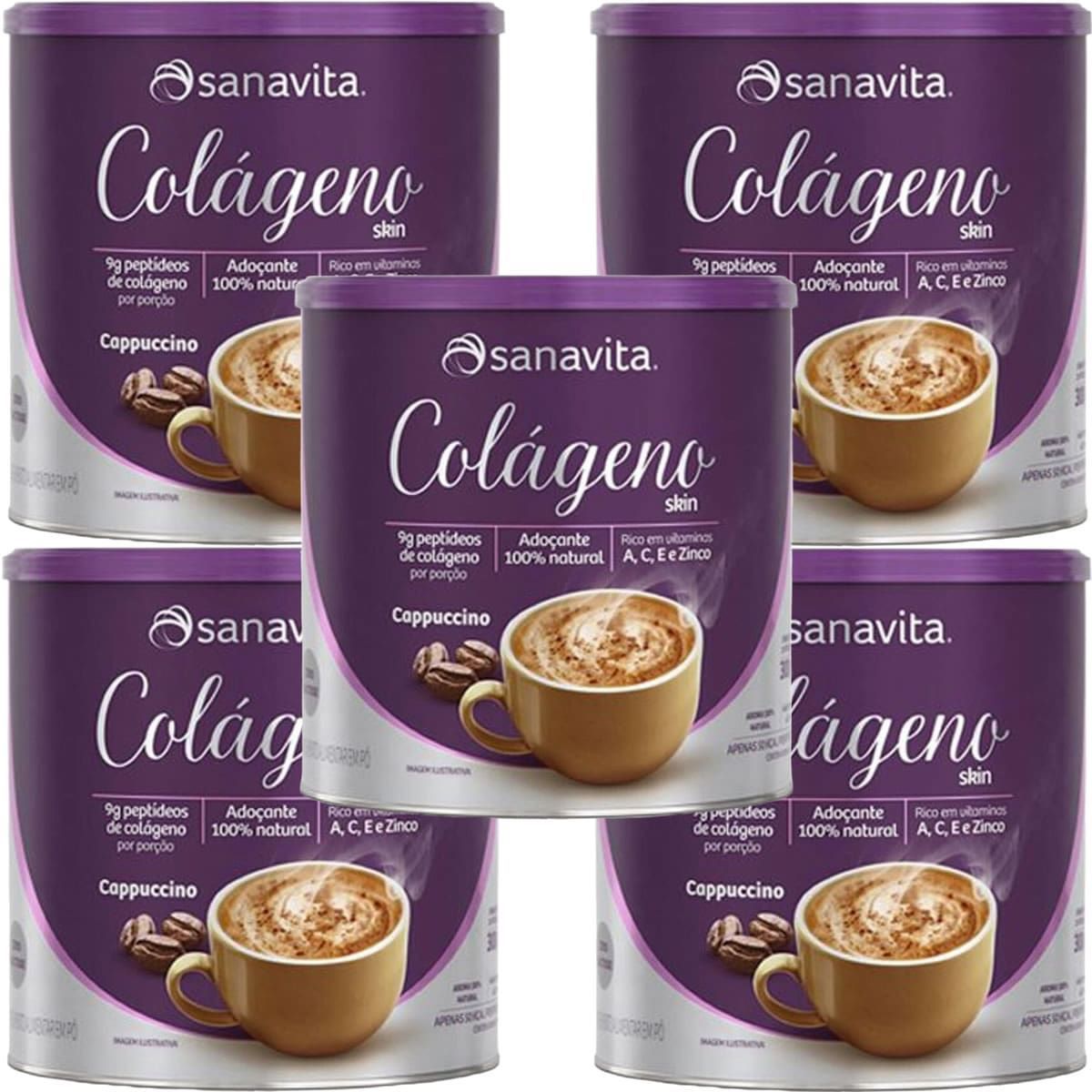 Kit 5X Col�geno Skin - 300g Cappuccino - Sanavita