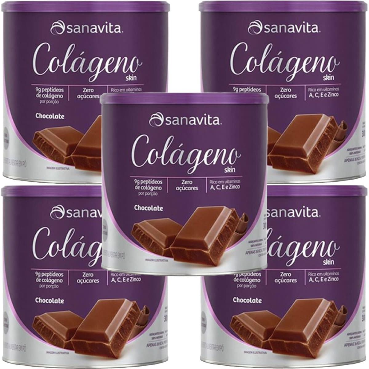 Kit 5X Col�geno Skin - 300g Chocolate - Sanavita
