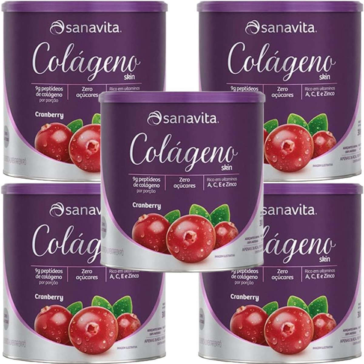 Kit 5X Col�geno Skin - 300g Cranberry - Sanavita