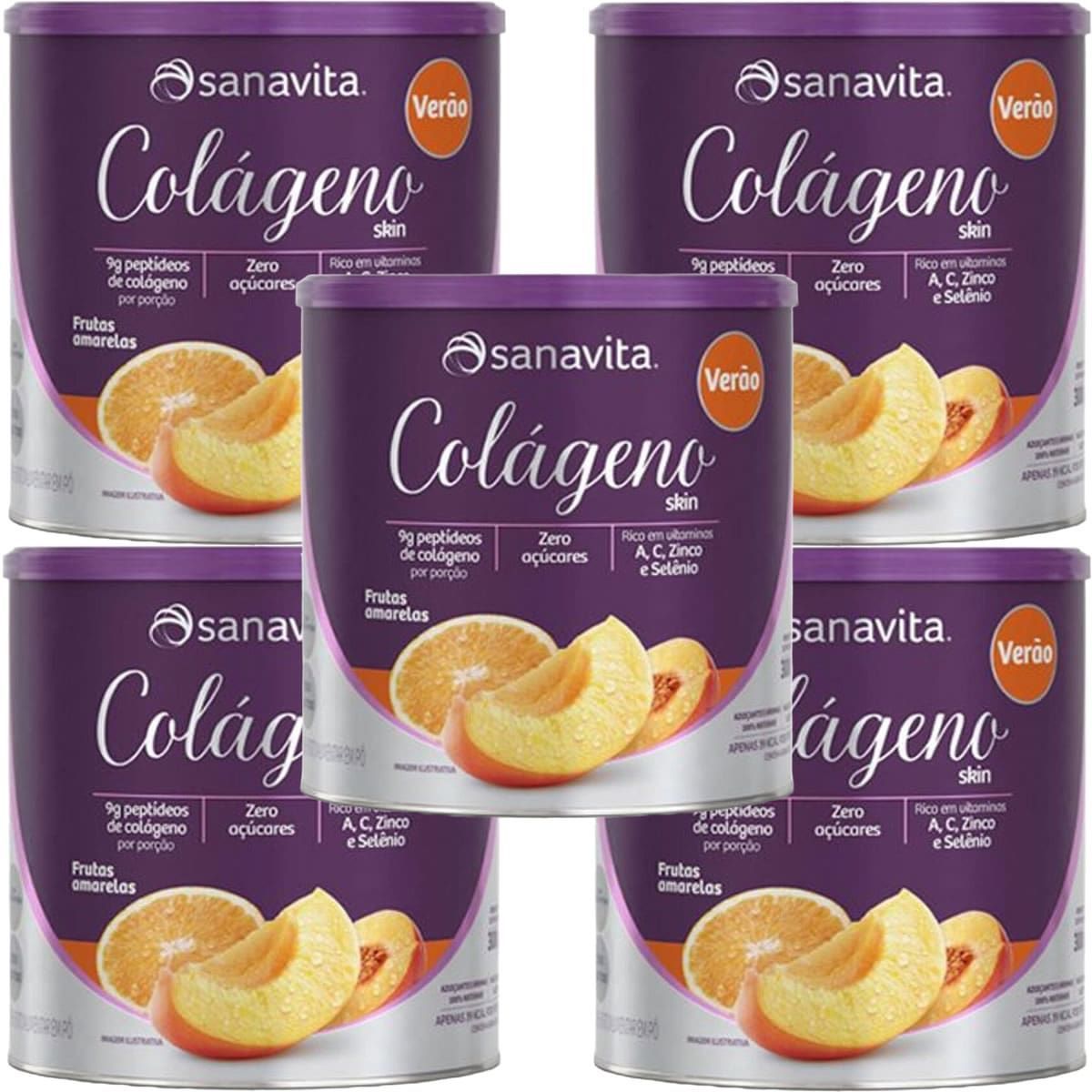 Kit 5X Col�geno Skin - 300g Frutas Amarelas - Sanavita