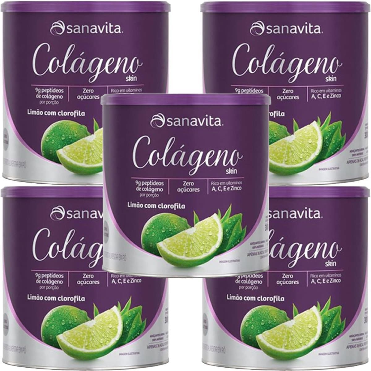 Kit 5X Col�geno Skin - 300g Lim�o com Clorofila - Sanavita