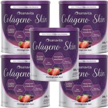 Kit 5X Col�geno Skin - 300g Morango Com A�a� - Sanavita