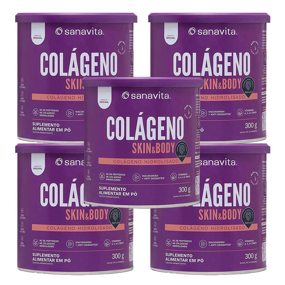 Kit 5X Col�geno Skin - 300g Original - Sanavita