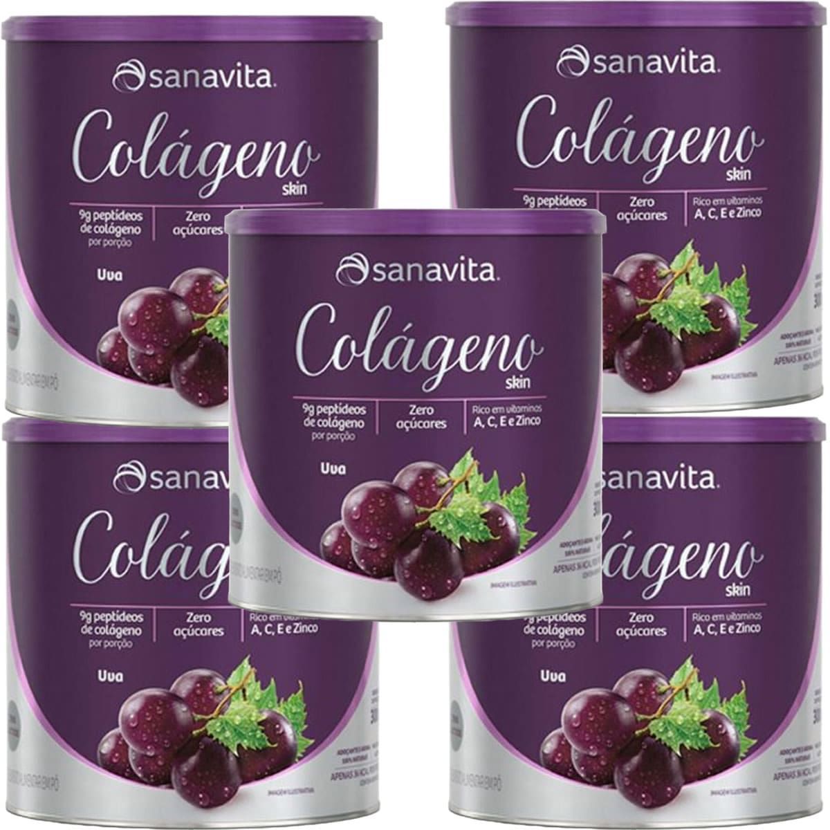 Kit 5X Col�geno Skin - 300g Uva - Sanavita