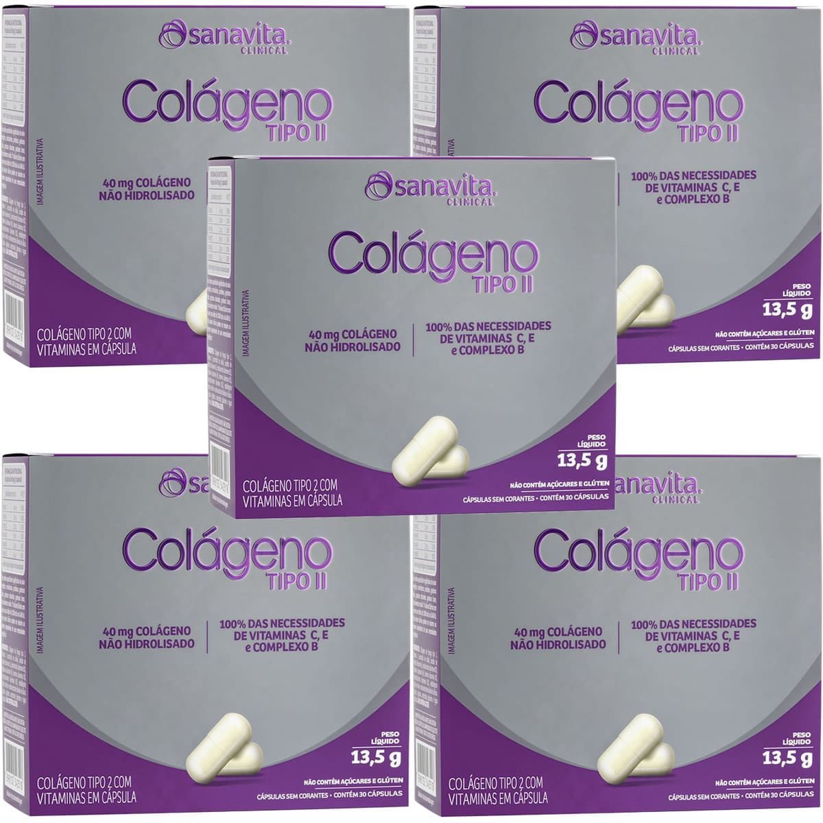 Kit 5X Col�geno Tipo II - 30 C�psulas - Sanavita