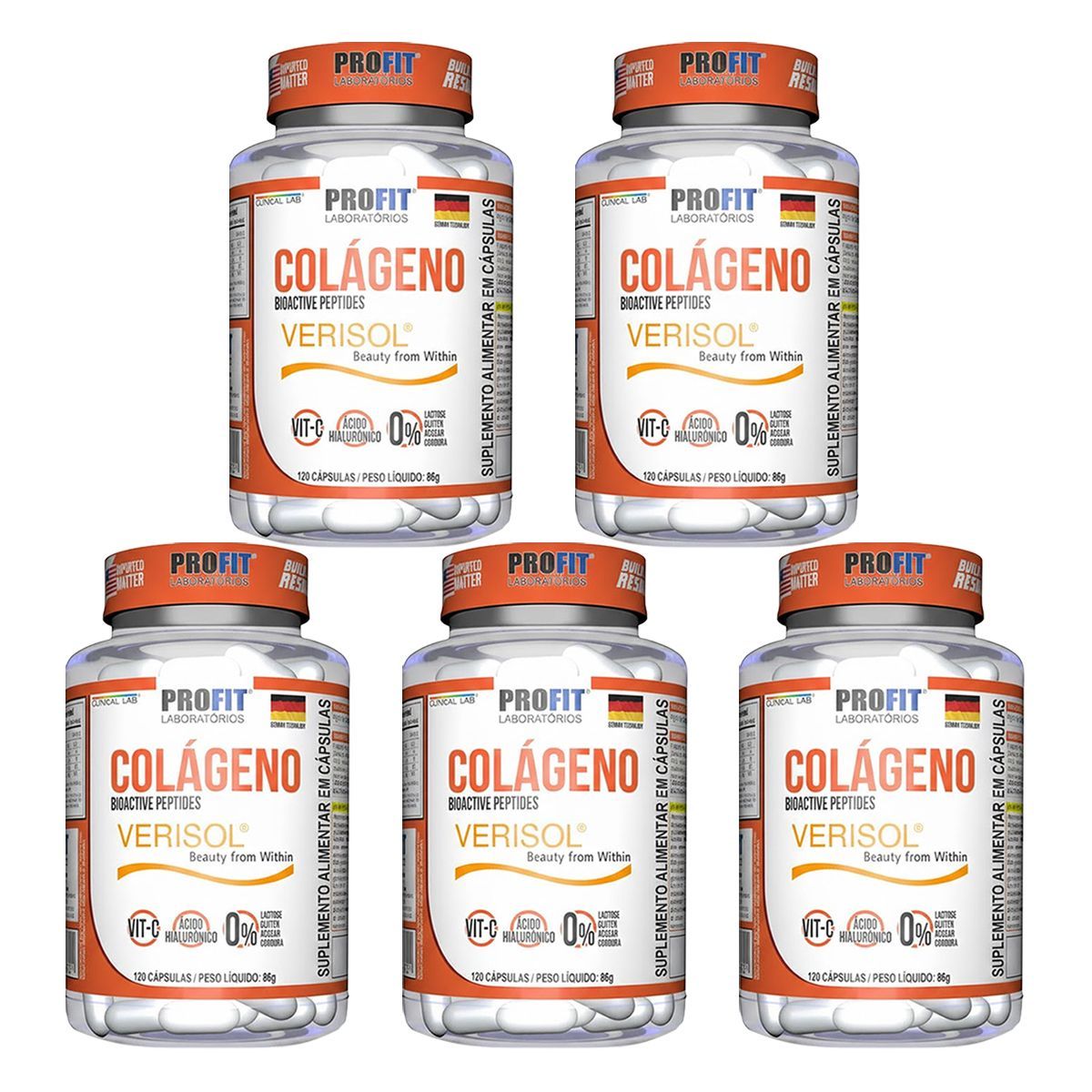 Kit 5X Col�geno Verisol - 120 C�psulas - Profit Laborat�rios