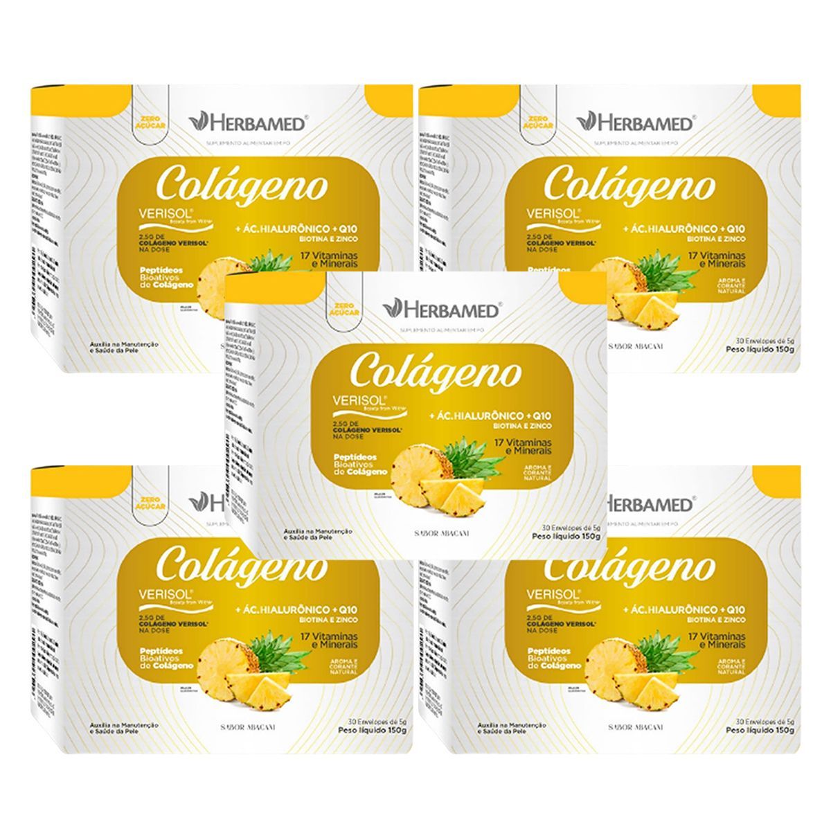 Kit 5X Col�geno Verisol - 30 Sach�s 5g Abacaxi - Herbamed