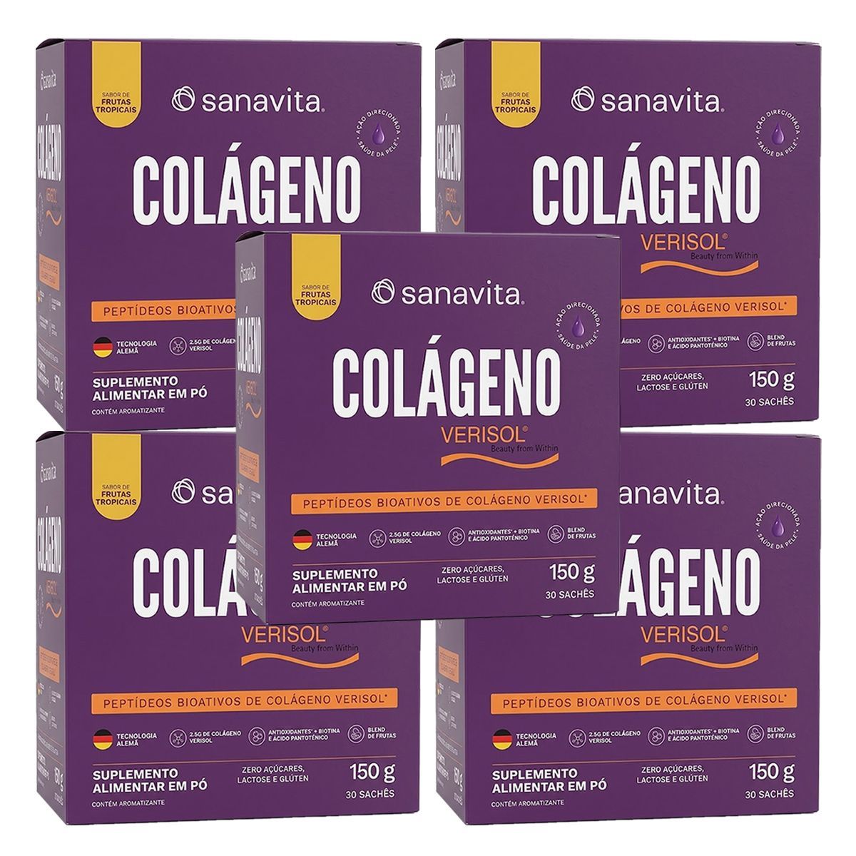 Kit 5X Col�geno Verisol - 30 Sach�s de 5g Frutas Tropicais - Sanavita