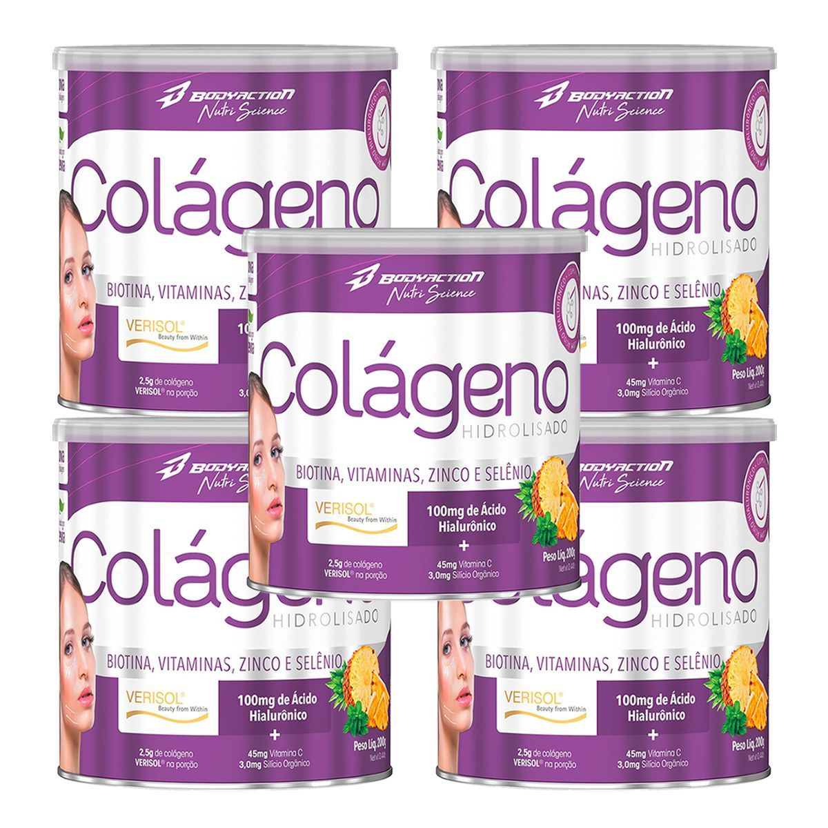 Kit 5X Col�geno Verisol Com Hialur�nico - 200g Abacaxi com Hortel� - BodyAction	