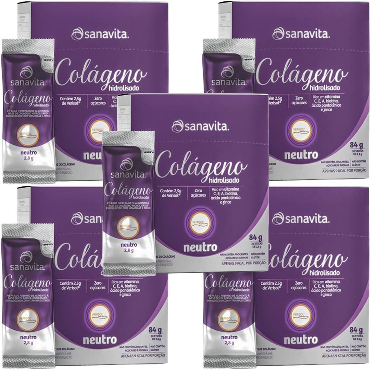 Kit 5X Col�geno Verisol Hidrolisado - 30 Sticke de 2,8g Neutro - Sanavita