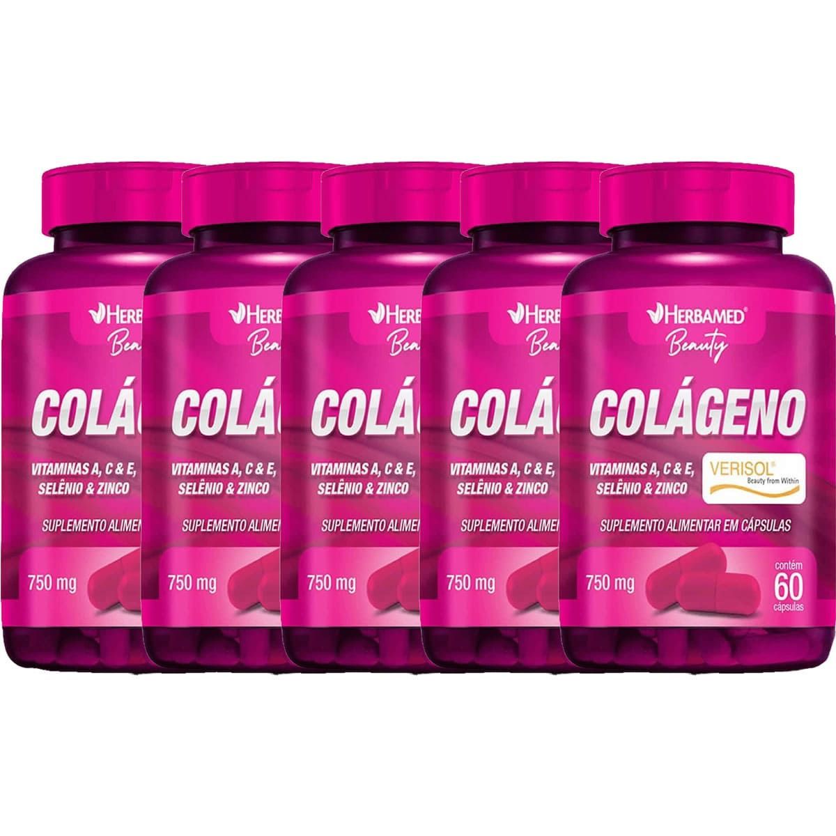 Kit 5X Col�geno Verisol + Vitaminas e Minerais - 60 C�psulas - Herbamed