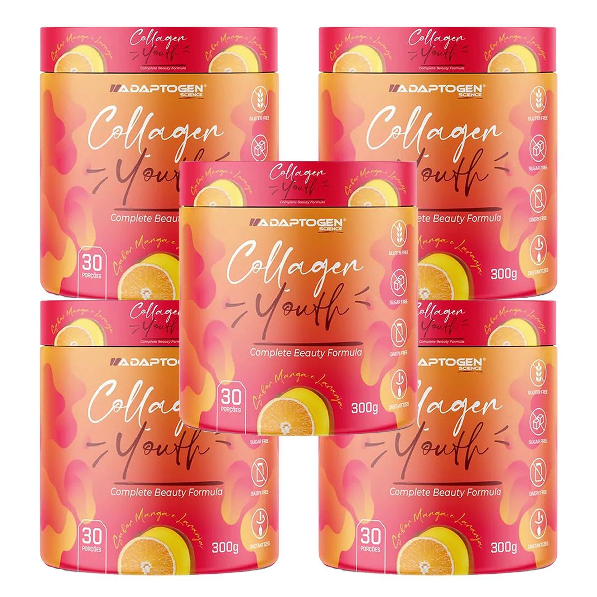 Kit 5X Col�geno Youth - 300g Manga com Laranja - Adaptogen