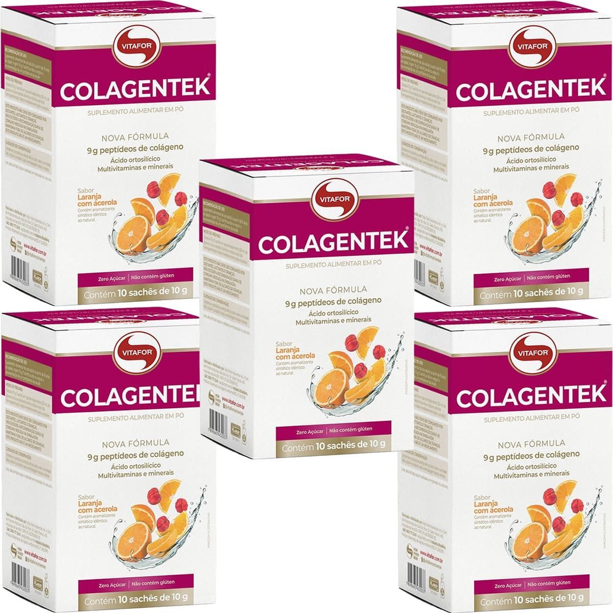 Kit 5X Colagentek - 10 Sach�s 10g Laranja Com Acerola - Vitafor