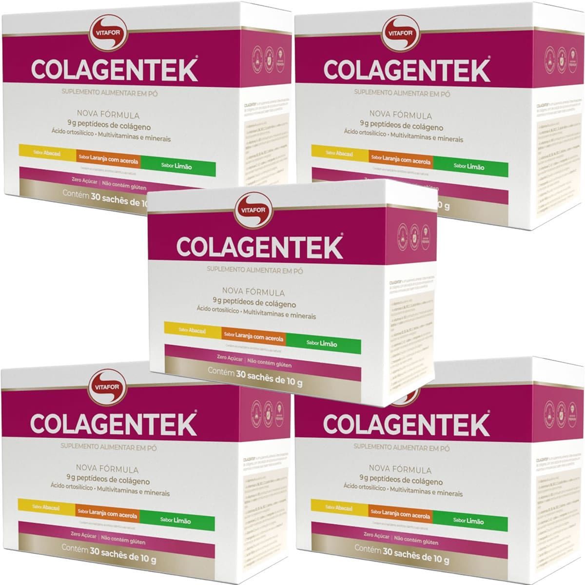 Kit 5X Colagentek - 30 Sach�s 10g Sabores Sortidos - Vitafor