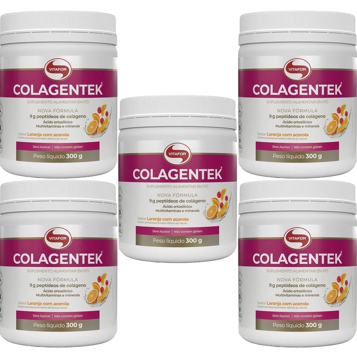 Kit 5X Colagentek - 300g Laranja Com Acerola - Vitafor