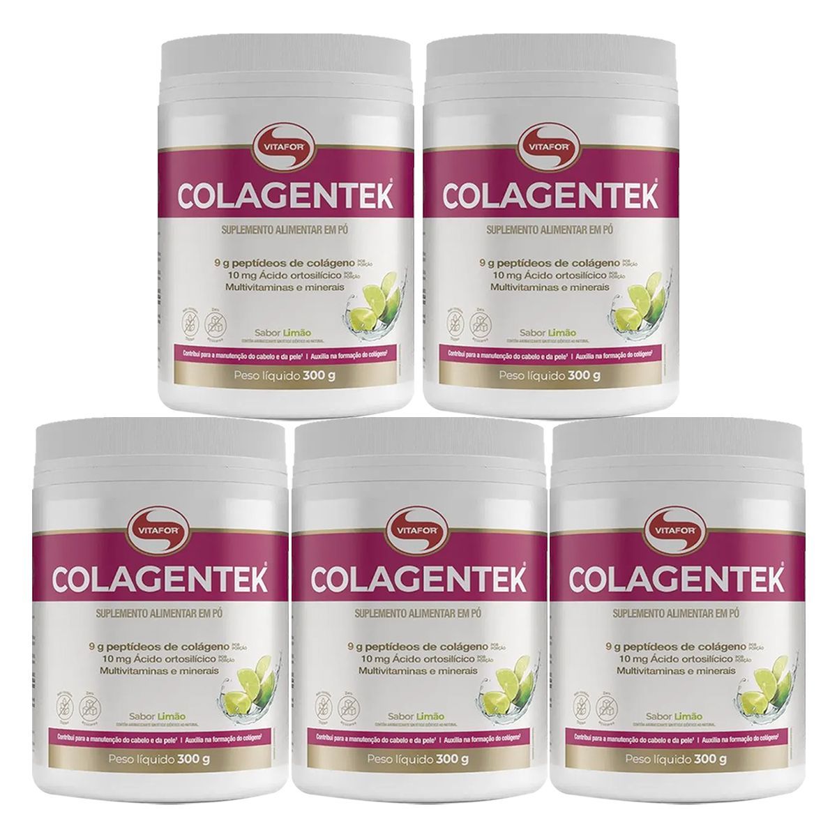 Kit 5X Colagentek - 300g Lim�o - Vitafor
