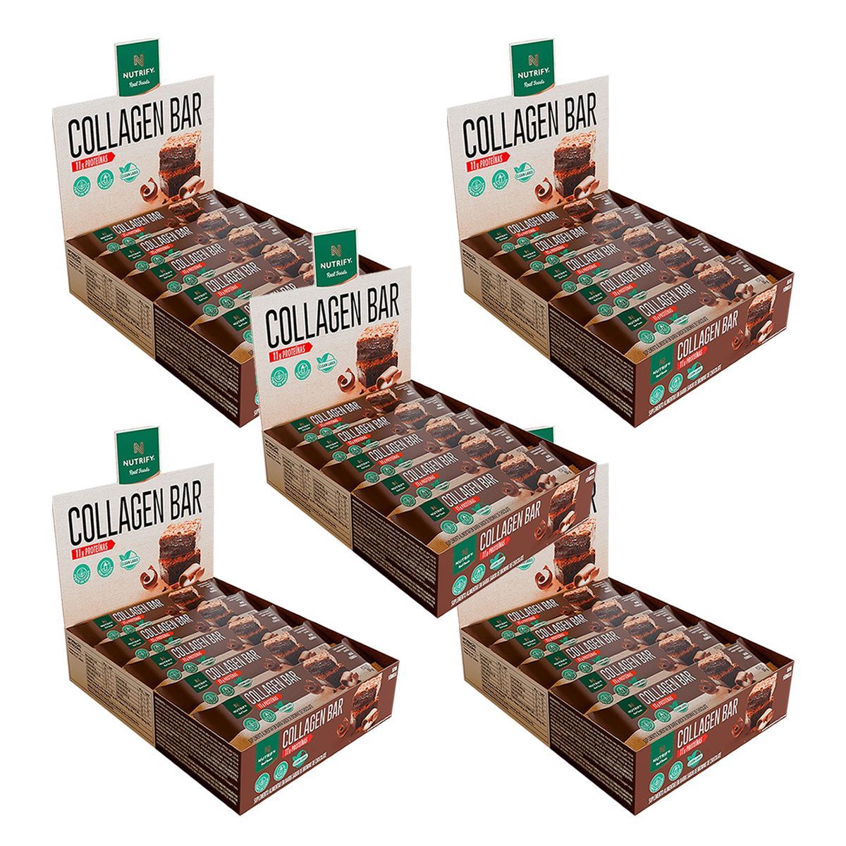 Kit 5X Collagen Bar - 10 Unidades 50g Brownie de Chocolate - NutriFy