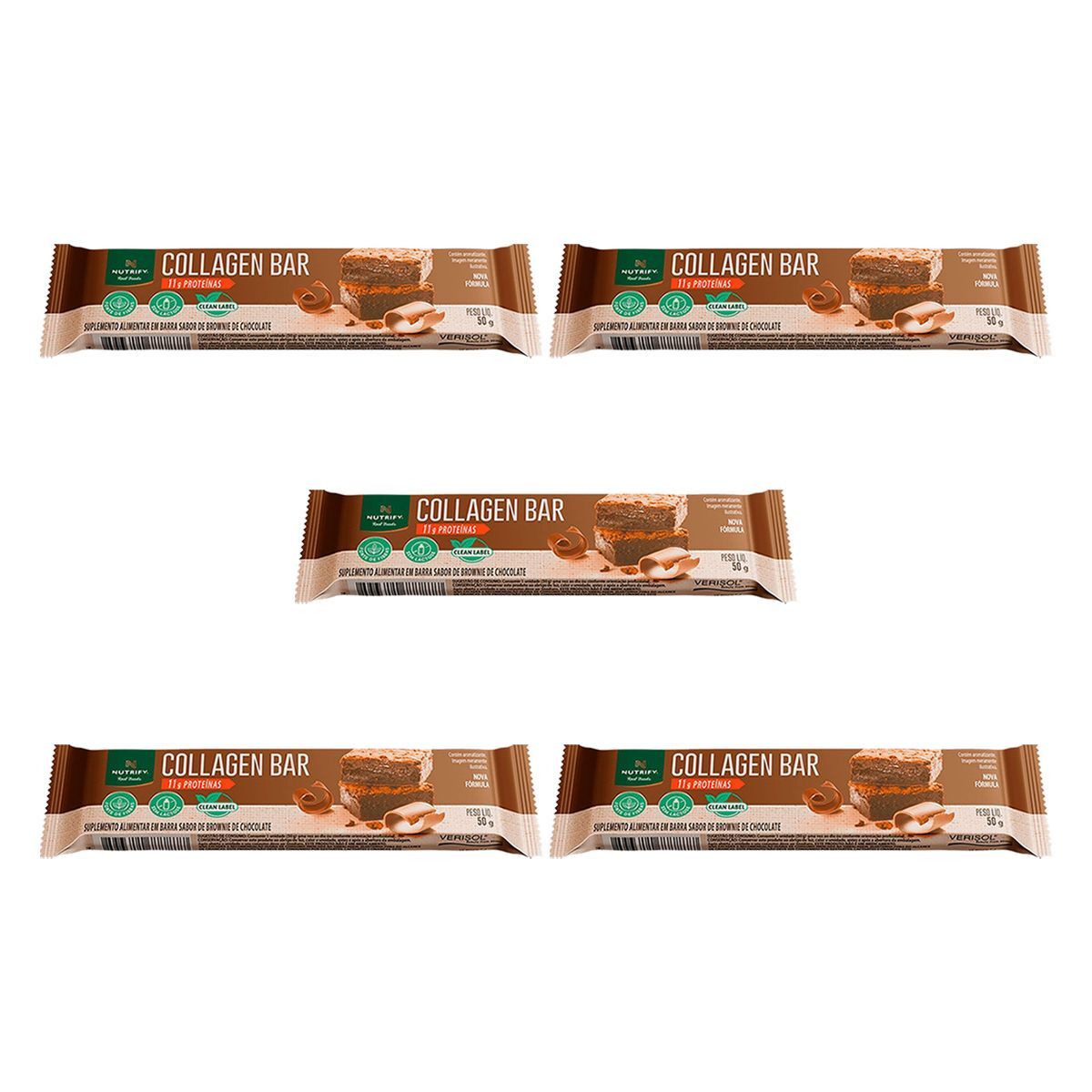 Kit 5X Collagen Bar - 50g Brownie de Chocolate - NutriFy