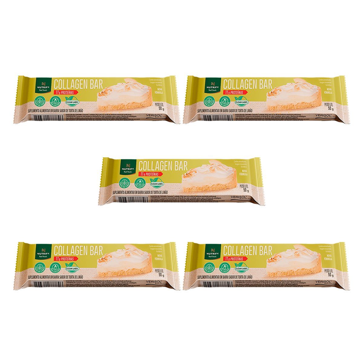 Kit 5X Collagen Bar - 50g Torta de Lim�o - Nutrify
