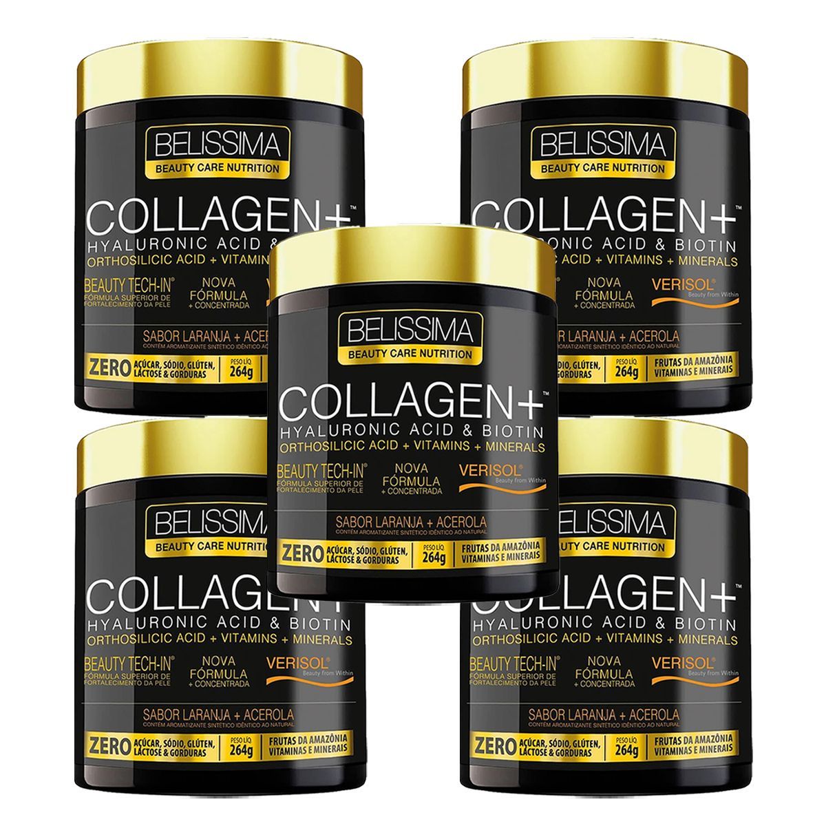 Kit 5X Collagen Plus Belissima - 264g Laranja Com Acerola - Black Skull