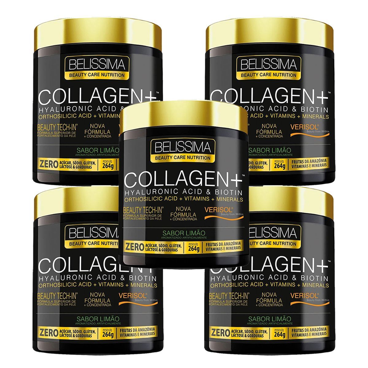 Kit 5X Collagen Plus Belissima - 264g Lim�o- Black Skull