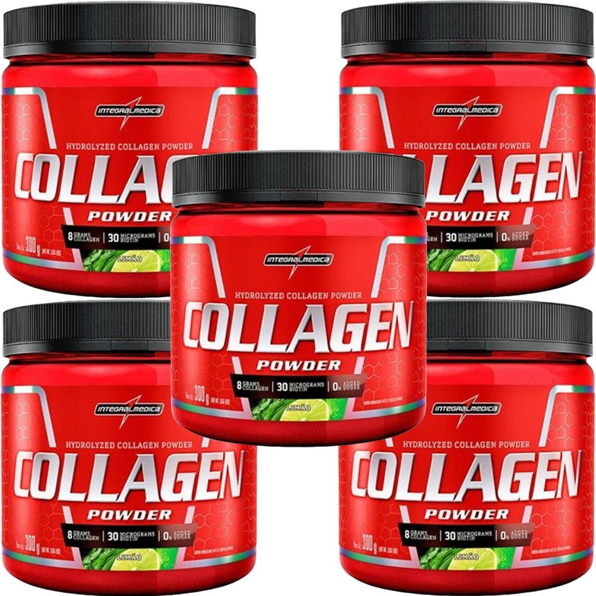 Kit 5X Collagen Powder Hydrolyzed - 300g Lim�o - IntegralM�dica