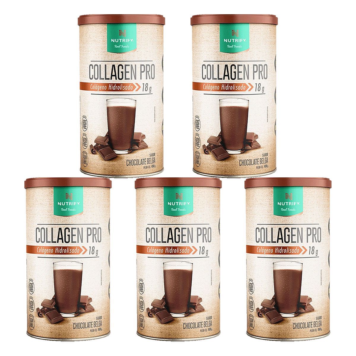Kit 5X Collagen Pro - 450g Chocolate Belga - Nutrify