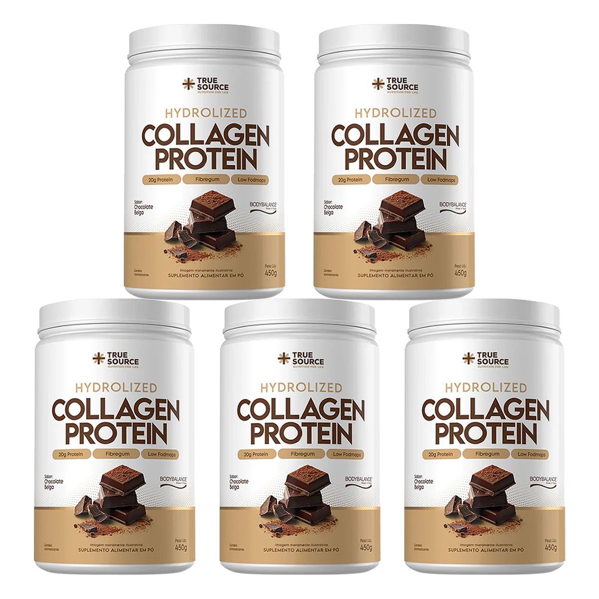 Kit 5X Collagen Protein Bodybalance - 450g Chocolate Belga - True Source	