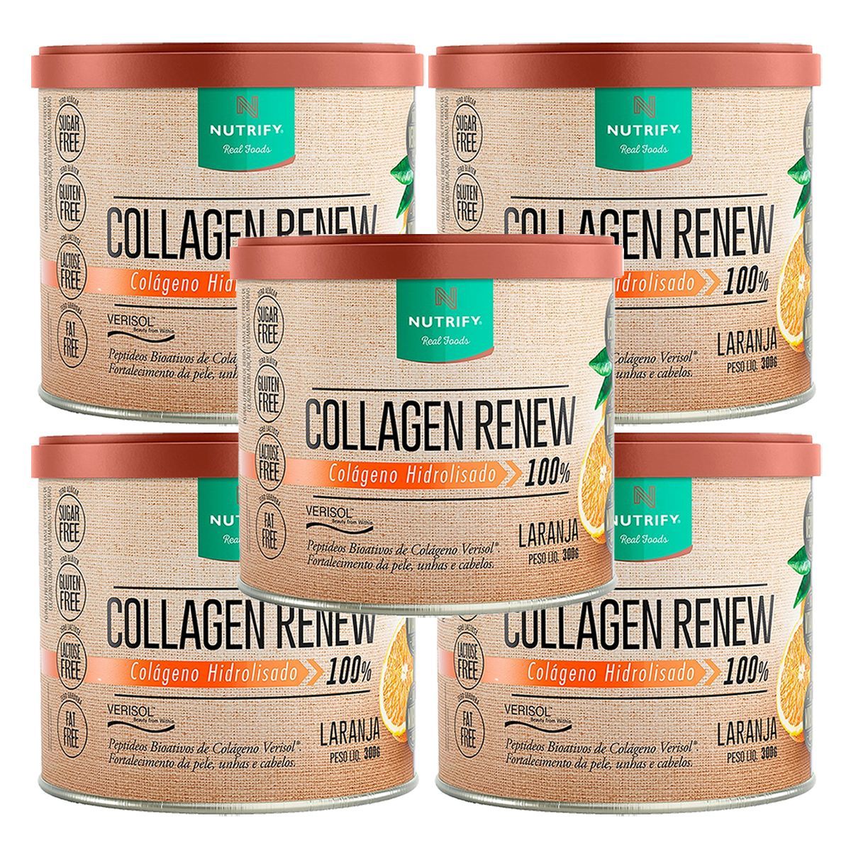 Kit 5X Collagen Renew Verisol - 300g Laranja  - Nutrify