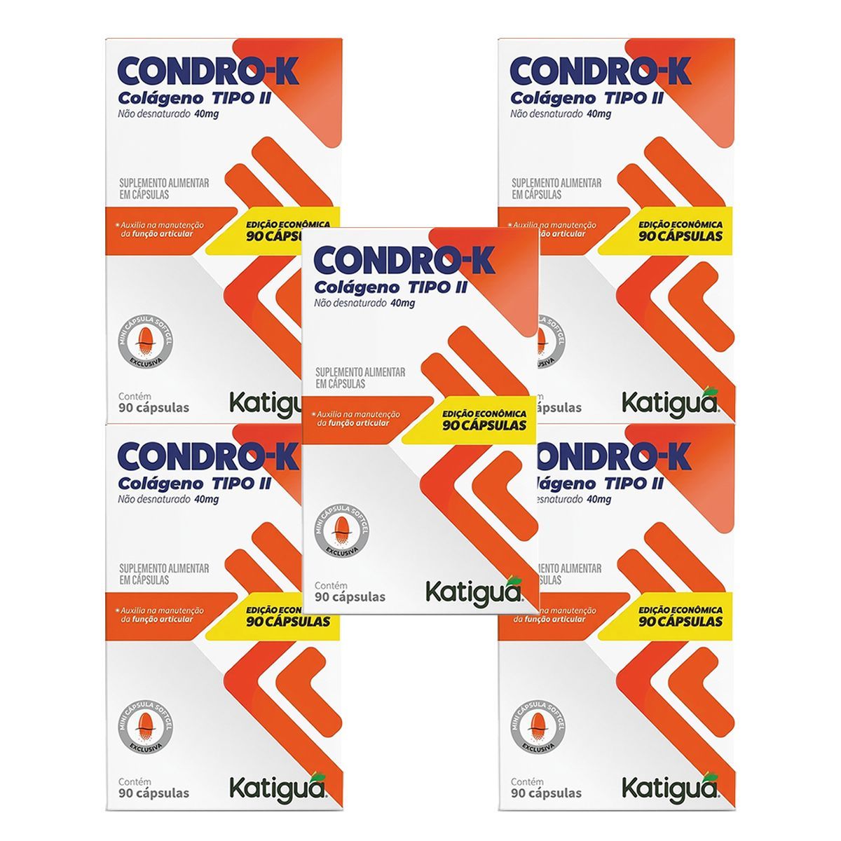 Kit 5X Condro-K Col�geno Tipo II - 90 C�psulas - Katigu�