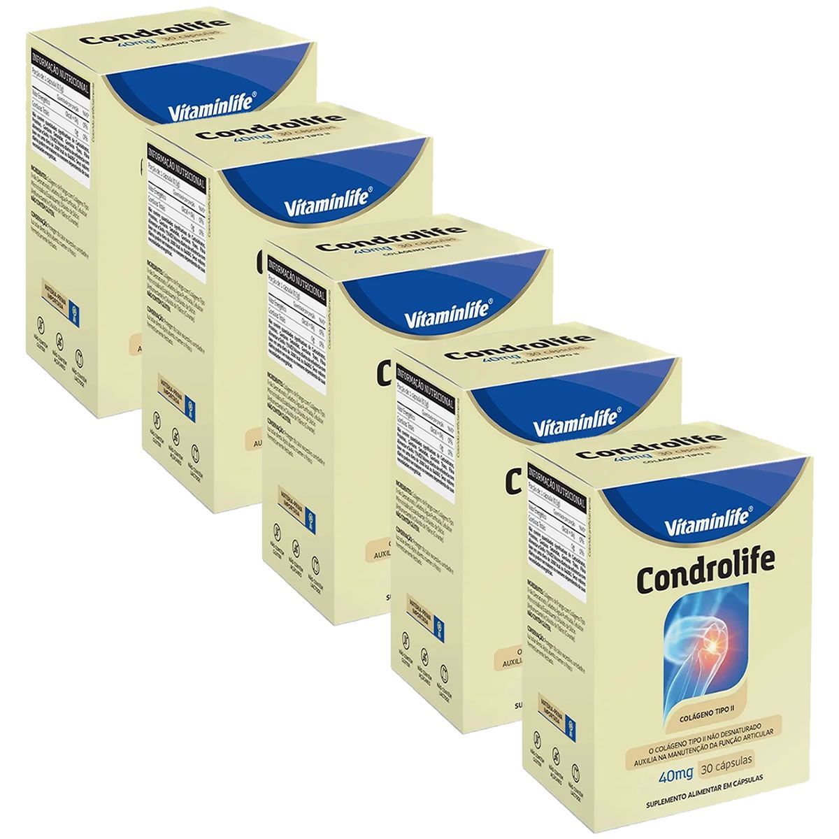 Kit 5X Condrolife Col�geno Tipo II - 30 C�psulas - VitaminLife