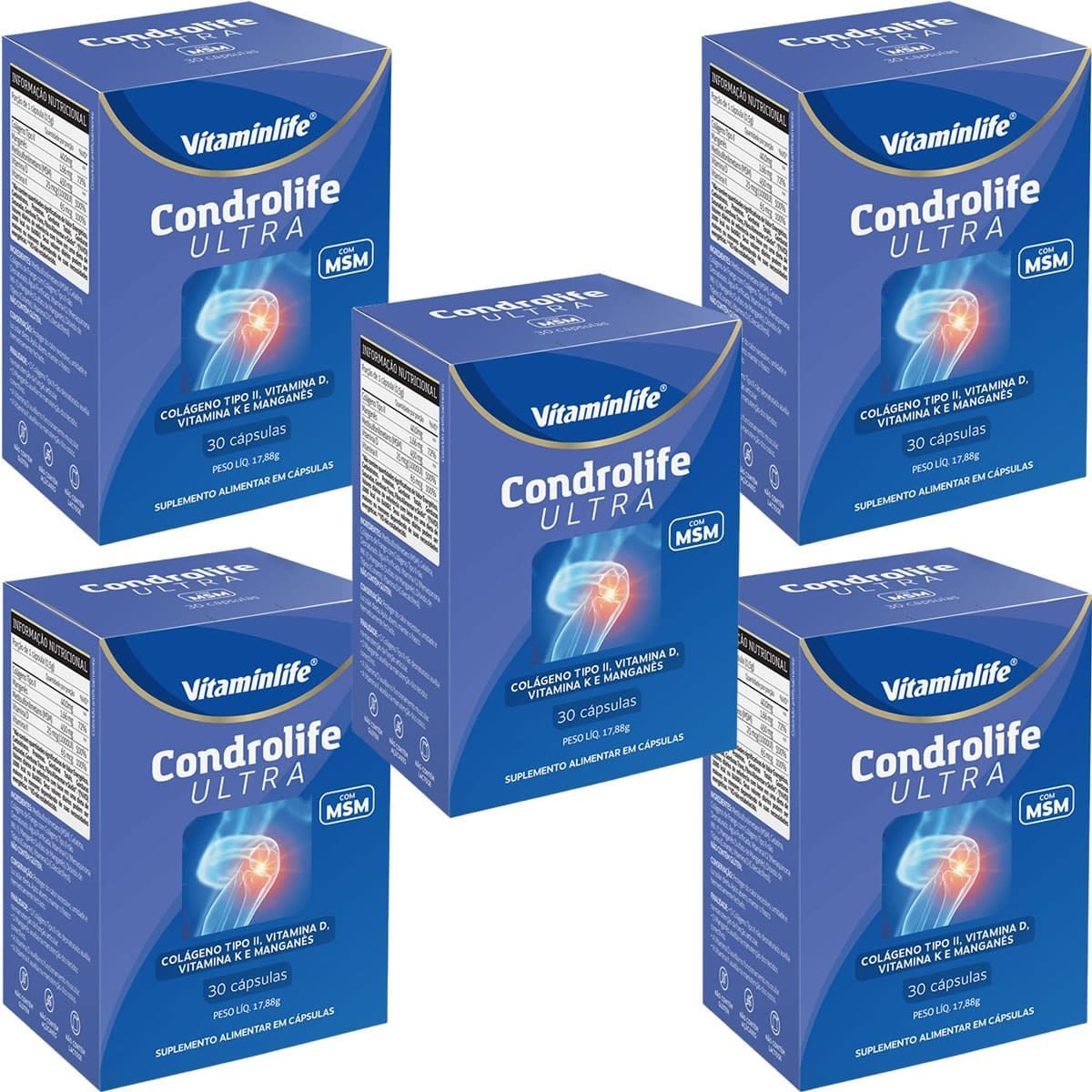 Kit 5X Condrolife Ultra Col�geno Tipo II - 30 C�psulas - VitaminLife