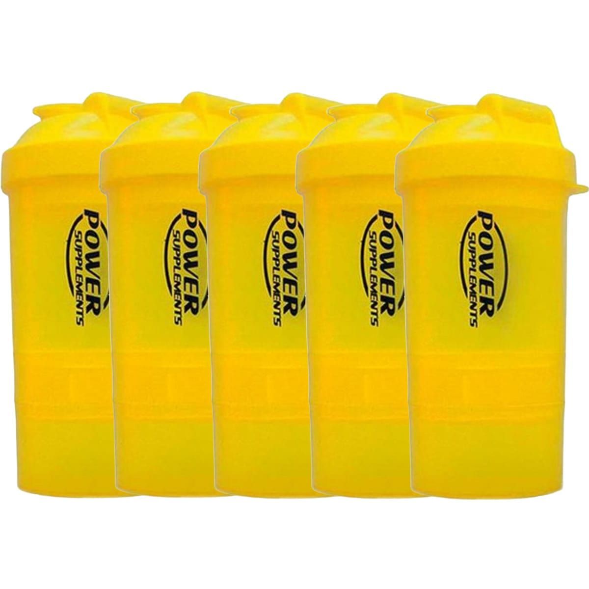 Kit 5X Coqueteleira 2 Doses e porta c�psulas 400ml - Amarela - Power Supplements