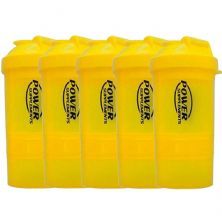 Kit 5X Coqueteleira 2 Doses e porta c�psulas 400ml - Amarela - Power Supplements