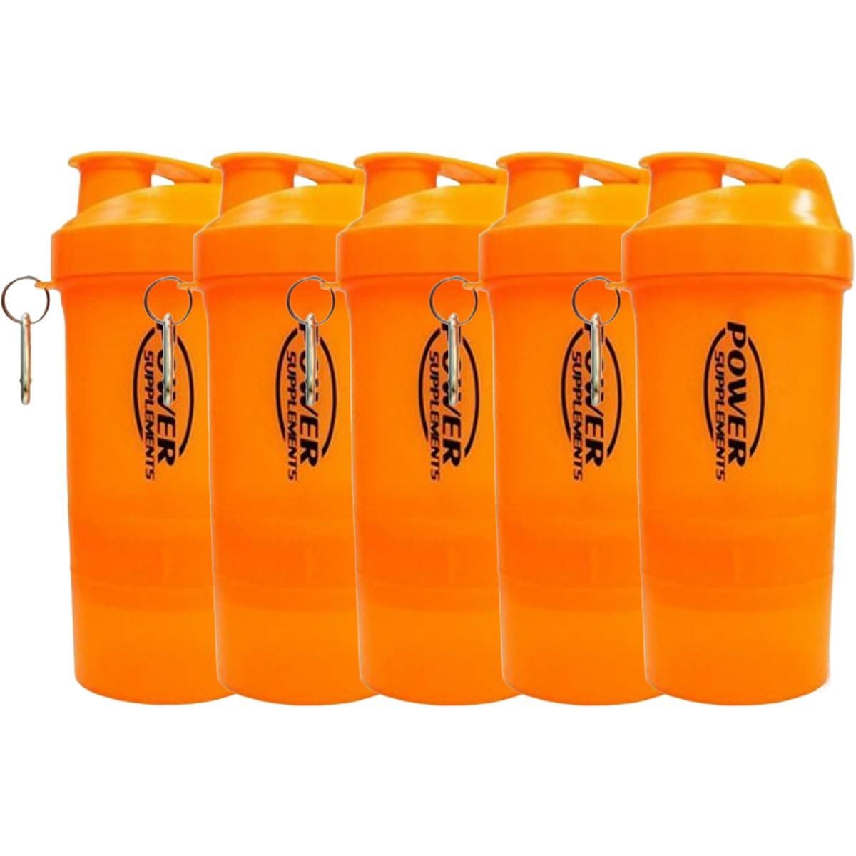 Kit 5X Coqueteleira 2 Doses e porta c�psulas 400ml - Laranja - Power Supplements