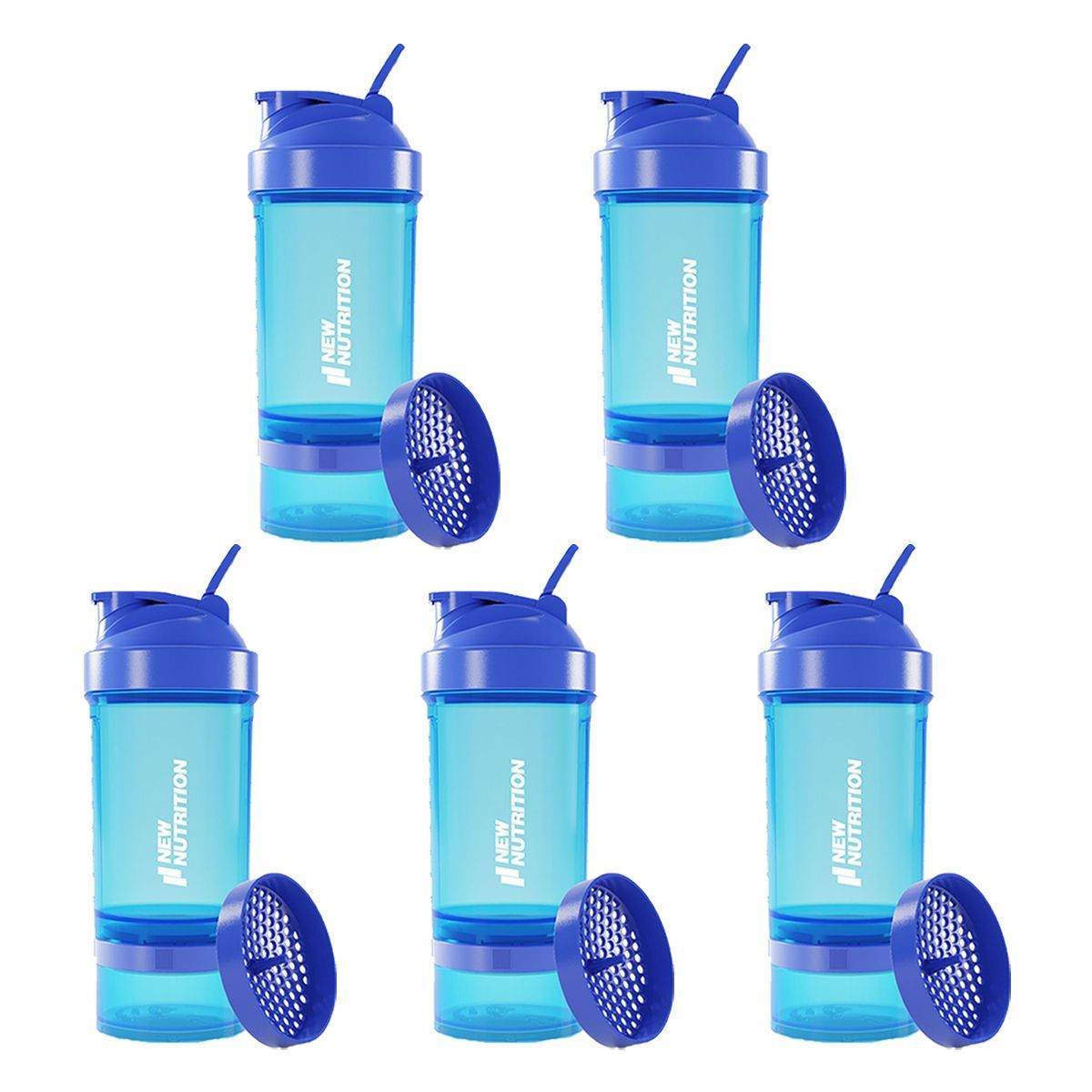 Kit 5X Coqueteleira 3 Partes - 500ml Azul - NewNutrition
