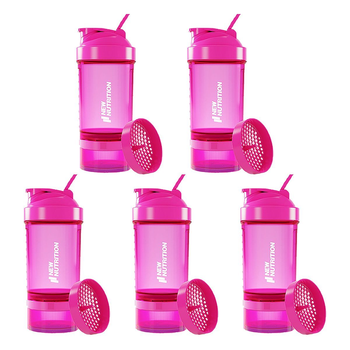 Kit 5X Coqueteleira 3 Partes - 500ml Rosa - NewNutrition