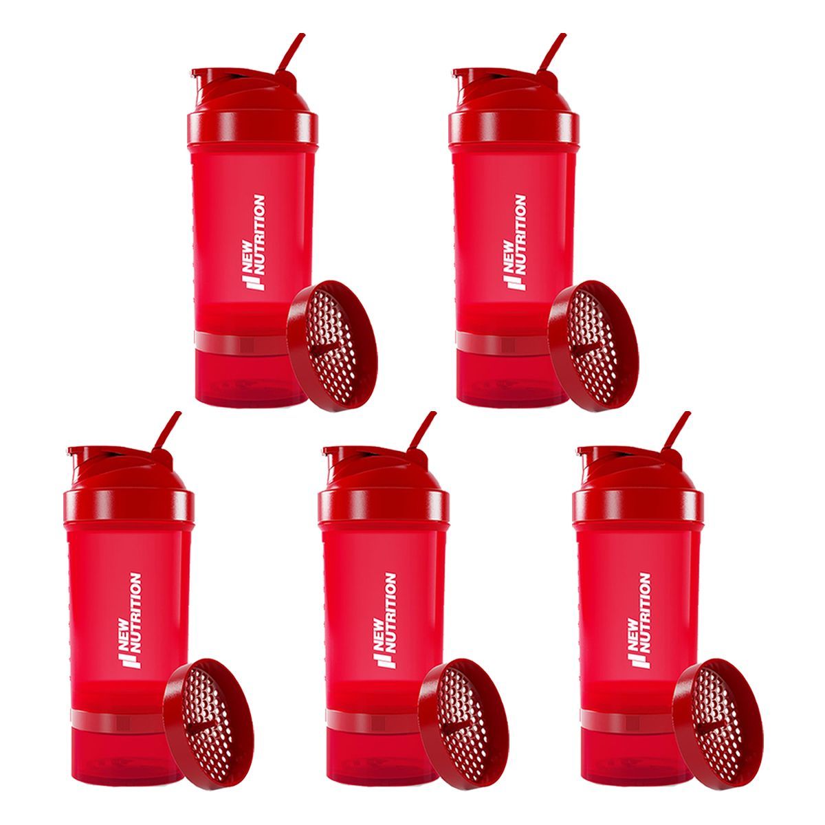 Kit 5X Coqueteleira 3 Partes - 500ml Vermelho - NewNutrition