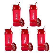 Kit 5X Coqueteleira 3 Partes - 500ml Vermelho - NewNutrition