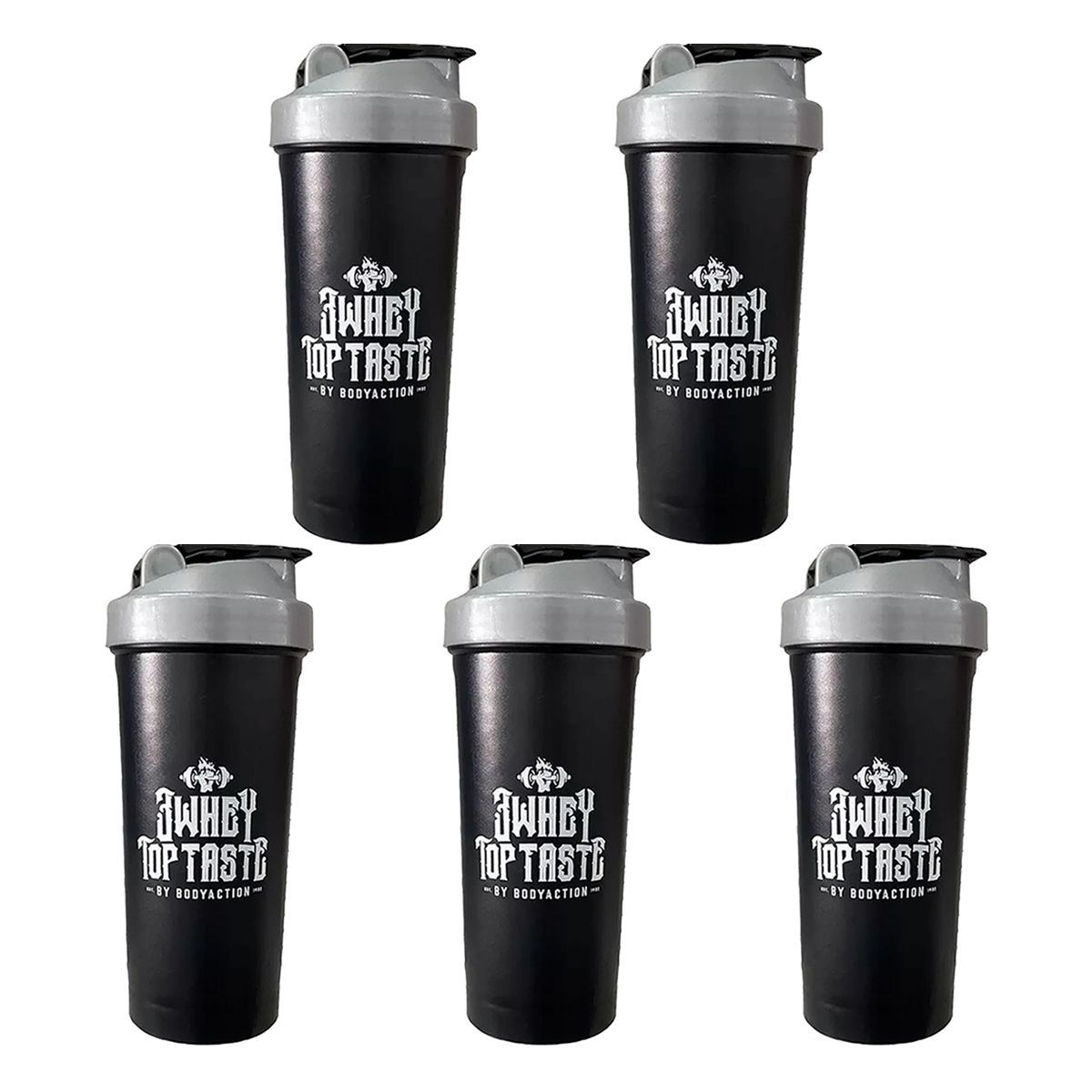 Kit 5X Coqueteleira 3 Whey Top Taste - 600ml Preta - Body Action