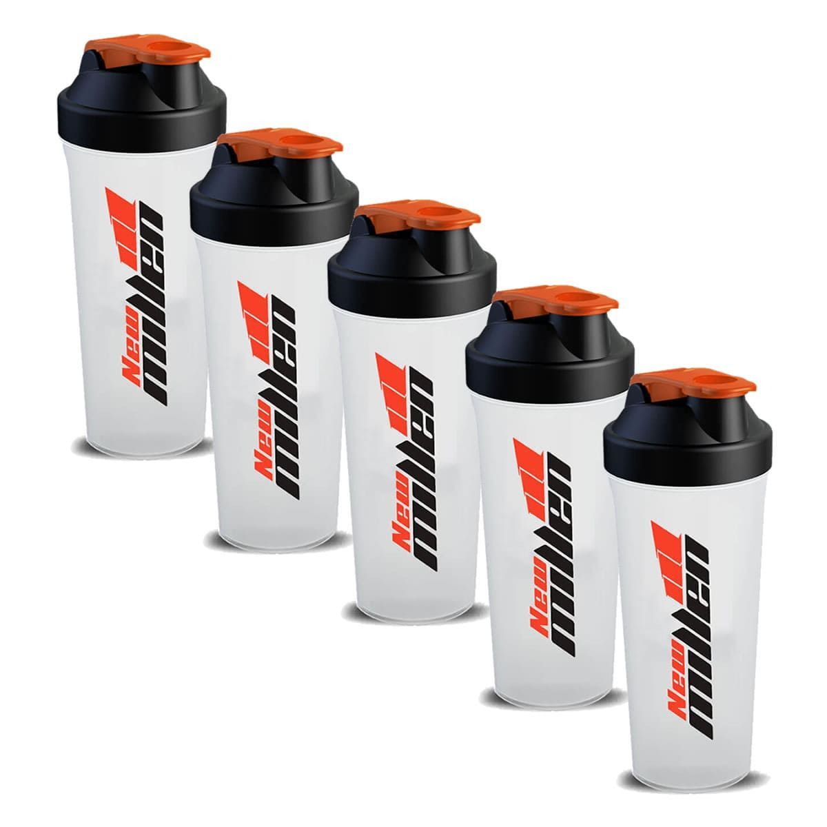 Kit 5X Coqueteleira - 600ml Branca/Laranja - New Millen