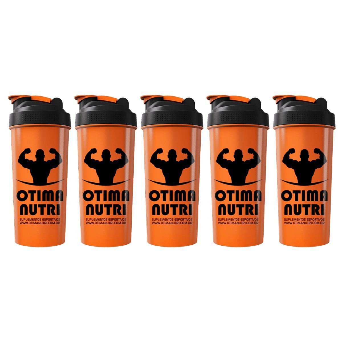 Kit 5X Coqueteleira 600ml Laranja e Preto - OtimaNutri