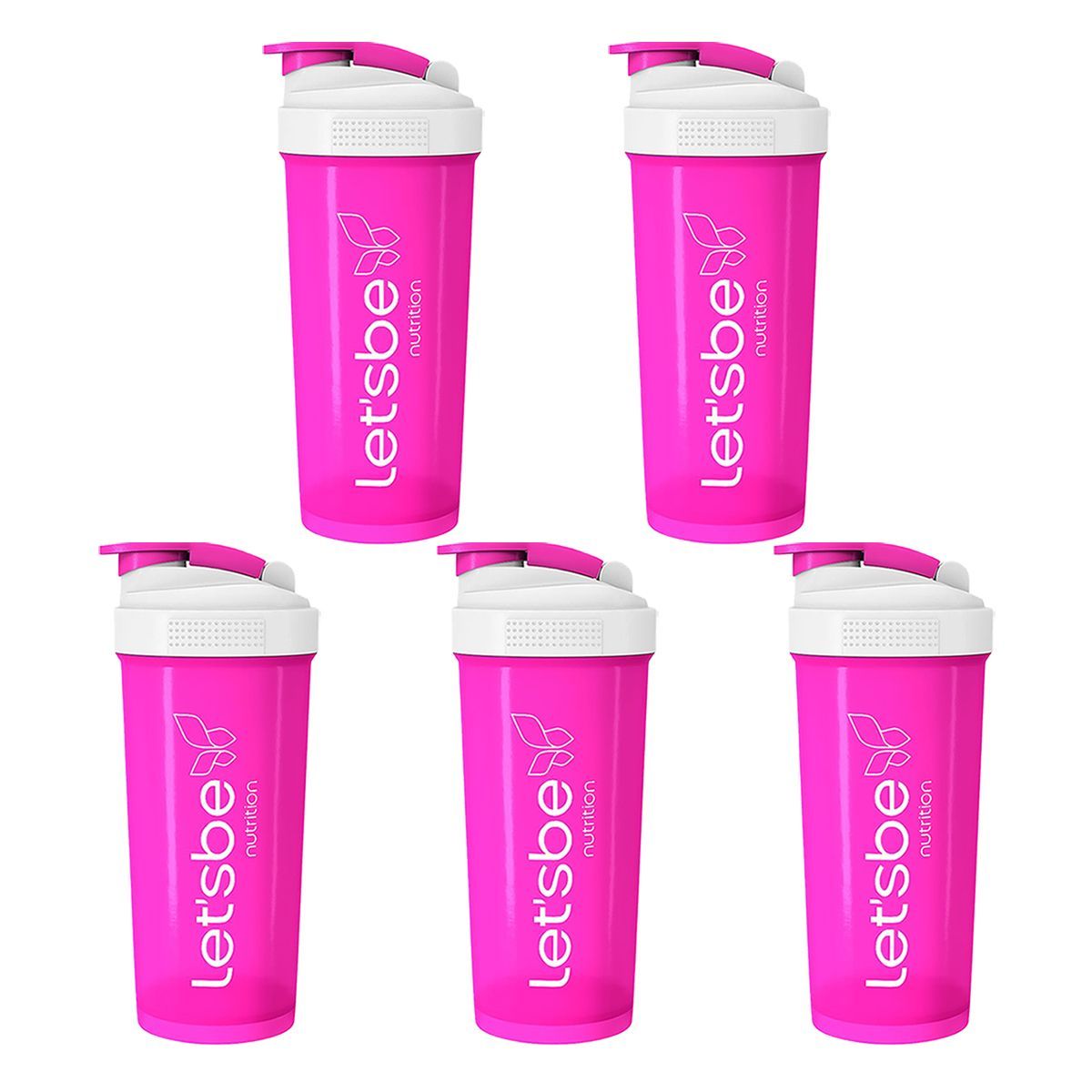 Kit 5X Coqueteleira 600ml Pink e Branco - LetsBe Nutrition