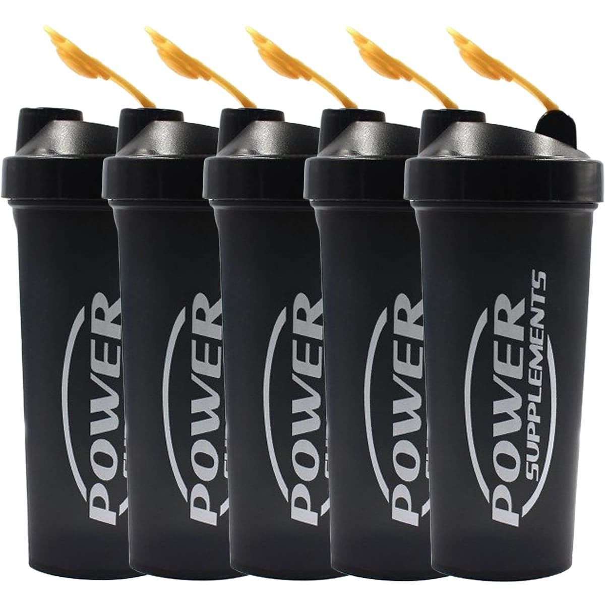 Kit 5X Coqueteleira - 600ml Preta Tampa Dourada - Power Supplements