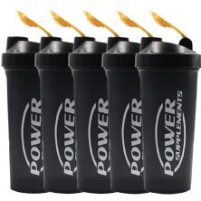 Kit 5X Coqueteleira - 600ml Preta Tampa Dourada - Power Supplements