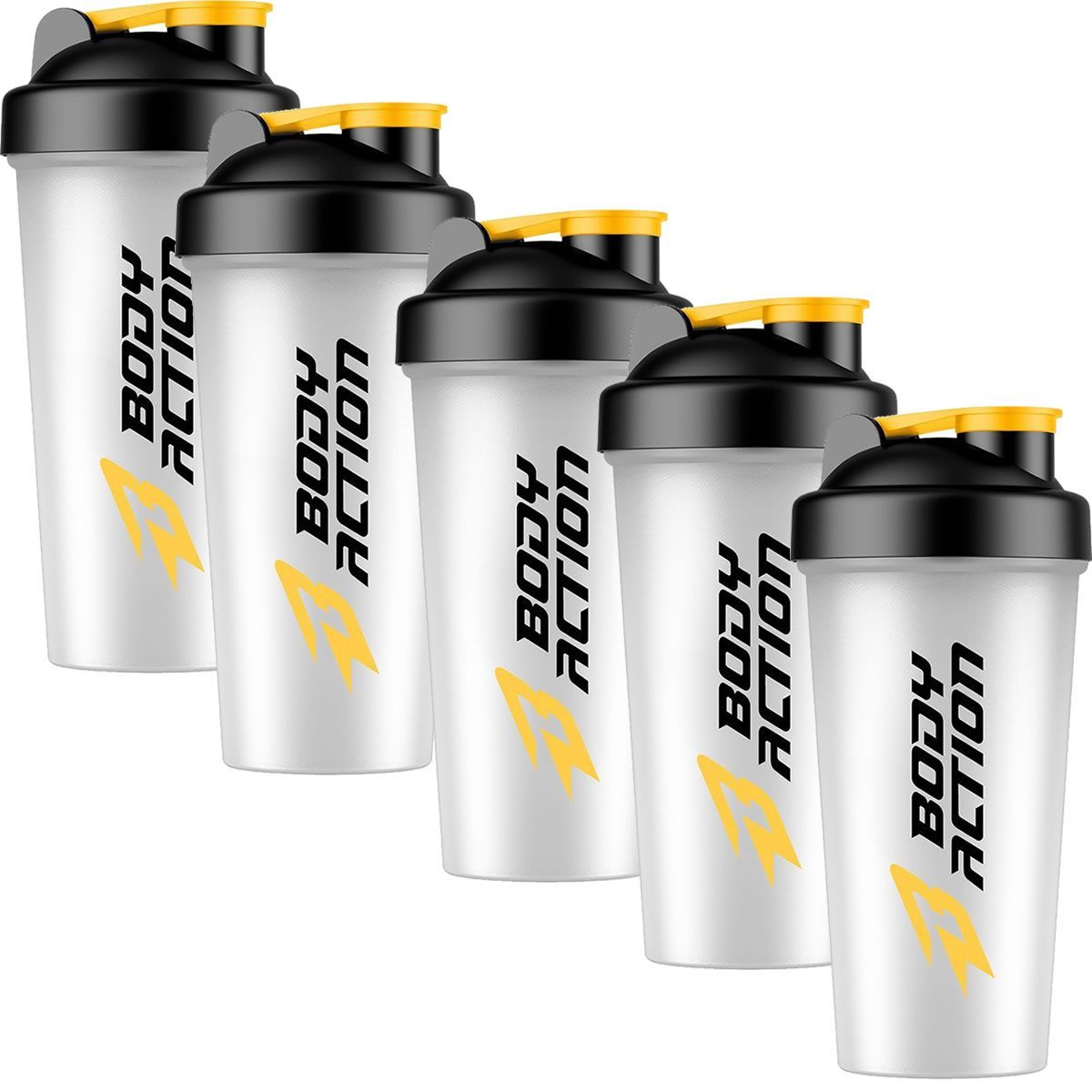 Kit 5X Coqueteleira - 600ml Preto/Amarelo- BodyAction
