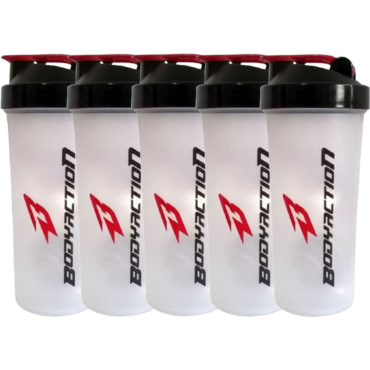 Kit 5X Coqueteleira - 600ml Preto/Vermelho - BodyAction
